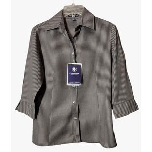 Landmark Button Up Shirt Women's Small Black White 3/4 Sleeve Micro Check Office